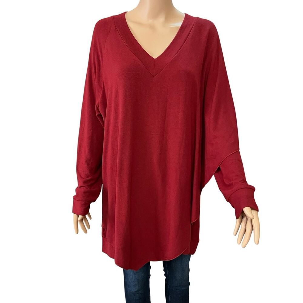Soft Surroundings Asymmetrical Tunic Sweater 1X Red Drapey Layered V Neck Casual